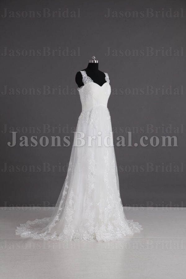 Mermaid Tulle Lace Wedding Dress Appliqed Spaghetti Straps Sweetheart Ruched Bodice with Chapel Train