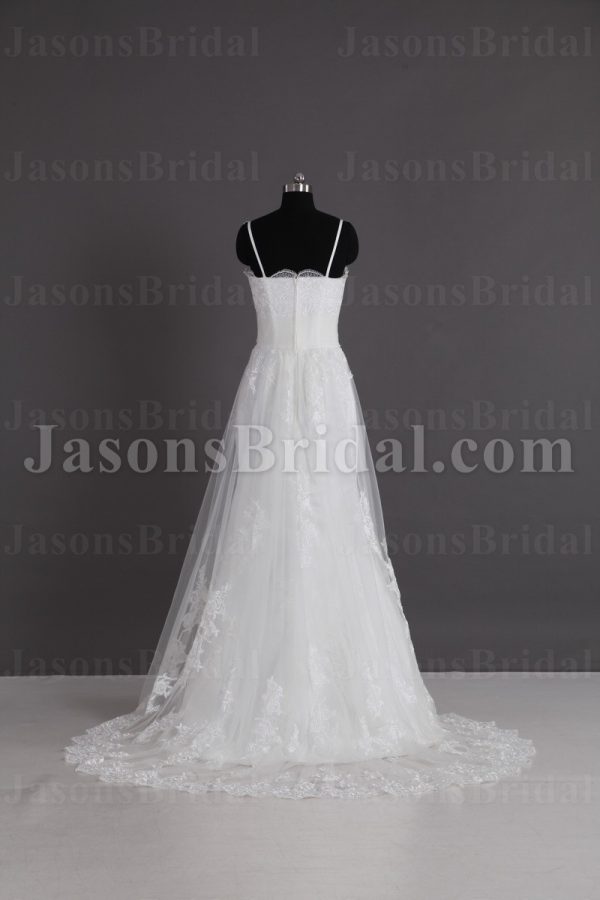 Mermaid Tulle Lace Wedding Dress Appliqed Spaghetti Straps Sweetheart Ruched Bodice with Chapel Train