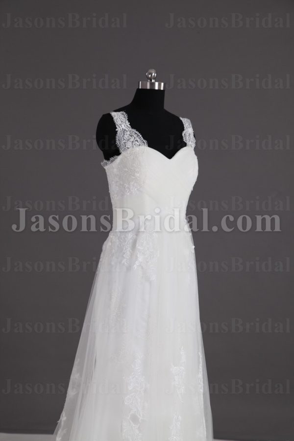 Mermaid Tulle Lace Wedding Dress Appliqed Spaghetti Straps Sweetheart Ruched Bodice with Chapel Train