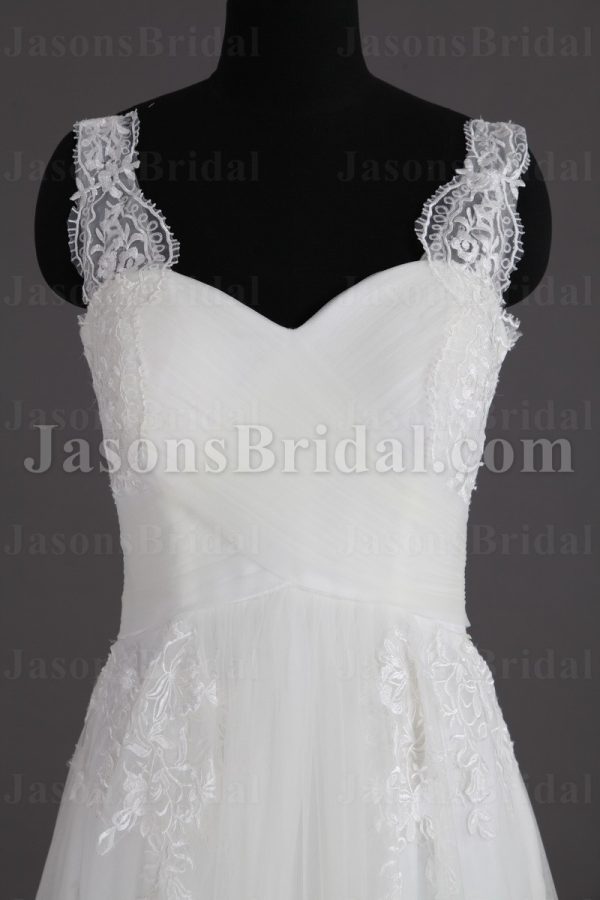 Mermaid Tulle Lace Wedding Dress Appliqed Spaghetti Straps Sweetheart Ruched Bodice with Chapel Train