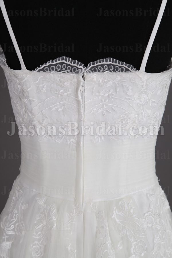 Mermaid Tulle Lace Wedding Dress Appliqed Spaghetti Straps Sweetheart Ruched Bodice with Chapel Train