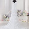 Fit-and-Flare Off-the-shoulder Chiffon Wedding Dress V-neck V-back Asymmetrical Ruched Skirt with Court Train