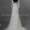 Mermaid Lace over Satin Wedding Dress 3/4 Sleeves V-neck with Open Back Sweep Train