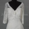 Mermaid Lace over Satin Wedding Dress 3/4 Sleeves V-neck with Open Back Sweep Train