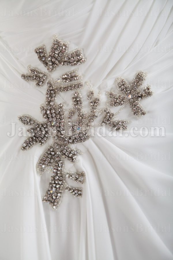 Sheath Chiffon One-Shoulder Wedding Dress Sweetheart Neckline Embellished Asymmetrical Ruched with Court Train