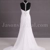 Sheath Chiffon Wedding Dress Embellished Halter V-neck Low-back Beaded Ruched with Court Train