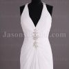 Sheath Chiffon Wedding Dress Embellished Halter V-neck Low-back Beaded Ruched with Court Train