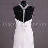Sheath Chiffon Wedding Dress Embellished Halter V-neck Low-back Beaded Ruched with Court Train