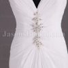 Sheath Chiffon Wedding Dress Embellished Halter V-neck Low-back Beaded Ruched with Court Train