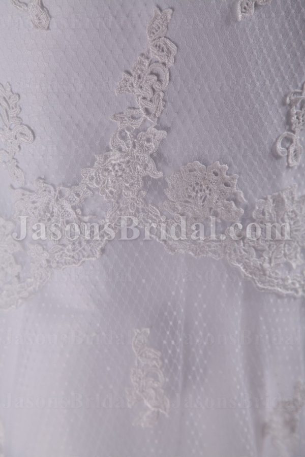 Fit-and-Flare Strapless Lace Wedding Dress Appliqued Tulle with Court Train