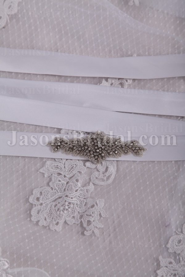 Fit-and-Flare Strapless Lace Wedding Dress Appliqued Tulle with Court Train