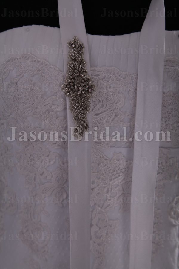 Fit-and-Flare Strapless Lace Wedding Dress Appliqued Tulle with Court Train