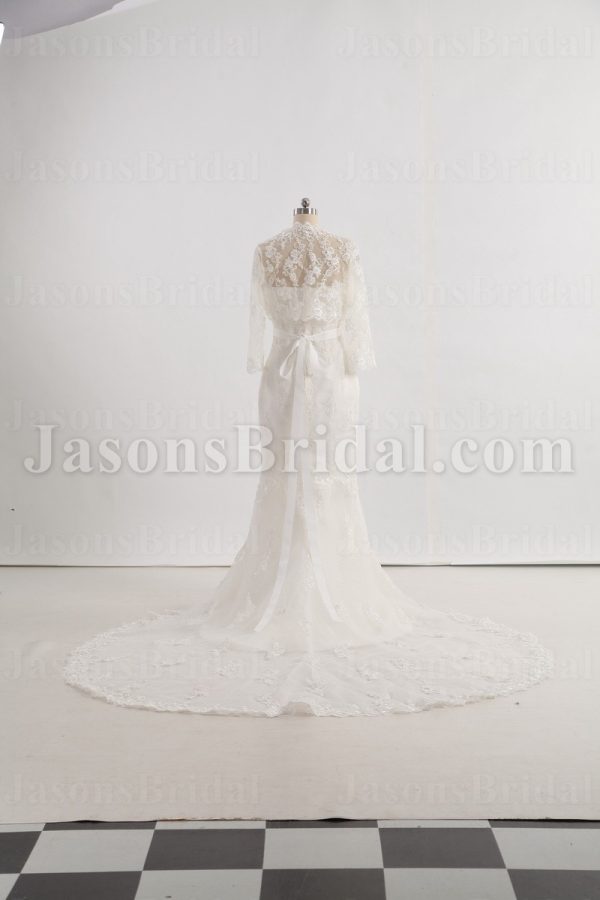 Fit-and-Flare Strapless Lace Wedding Dress Appliqued Tulle Embellished Belt with Bolero Jacket Court Train