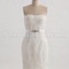 Fit-and-Flare Strapless Lace Wedding Dress Appliqued Tulle Embellished Belt with Bolero Jacket Court Train