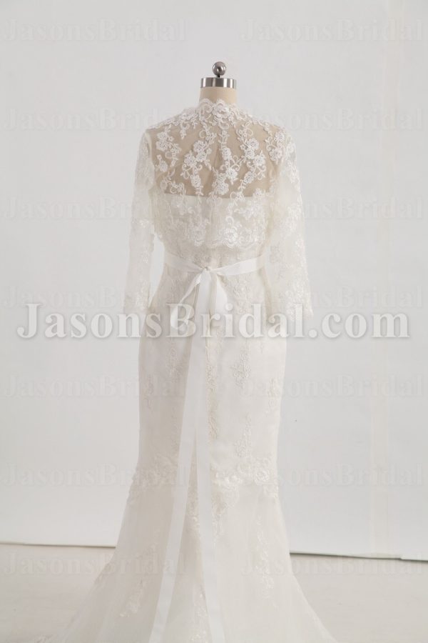 Fit-and-Flare Strapless Lace Wedding Dress Appliqued Tulle Embellished Belt with Bolero Jacket Court Train