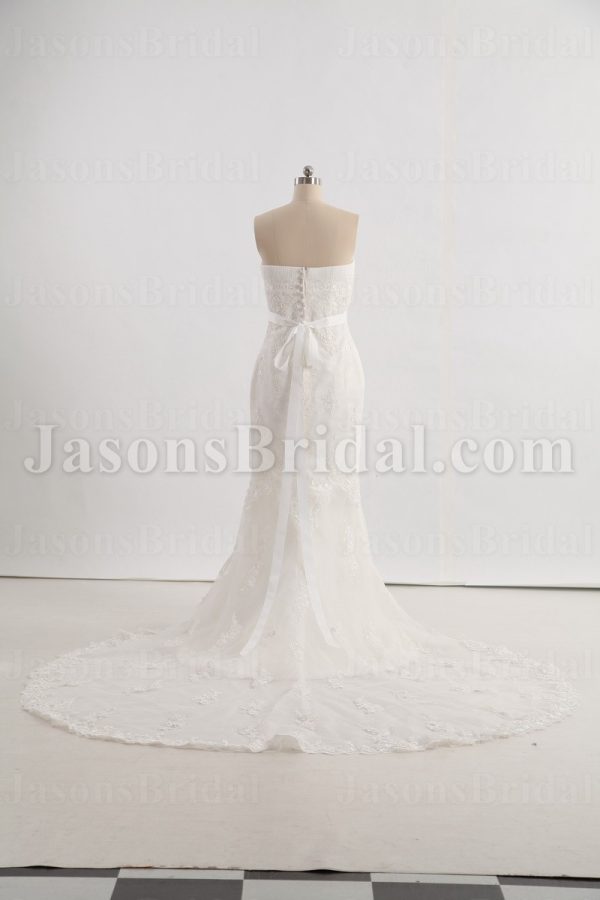 Fit-and-Flare Strapless Lace Wedding Dress Appliqued Tulle Embellished Belt with Bolero Jacket Court Train
