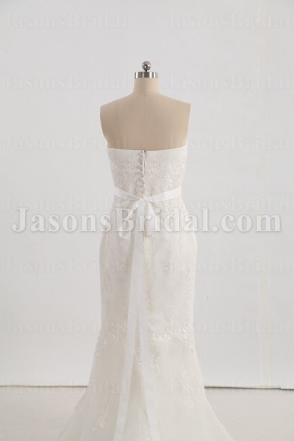Fit-and-Flare Strapless Lace Wedding Dress Appliqued Tulle Embellished Belt with Bolero Jacket Court Train