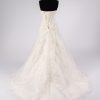 A-line Strapless Beaded Embroidered Ruched Waist Corset Chapel Train Lace over Satin Wedding Dresses