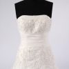 A-line Strapless Beaded Embroidered Ruched Waist Corset Chapel Train Lace over Satin Wedding Dresses