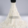 A-line Strapless Adorned Flowers Beaded Appliques Chapel Train Tulle over Satin Wedding Dresses
