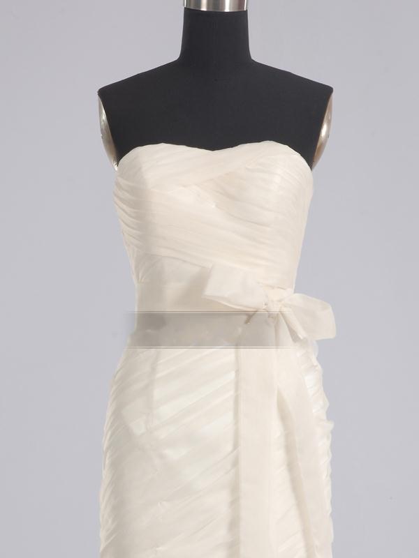Mermaid Sweetheart Ruched Asymmetrical Pleated Bowknot Ruffled Chapel Train Organza Wedding Dresses