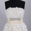 A-line Strapless Allover Lace Bodice Ruched Belt Floor Length Organza over Satin Wedding Dresses