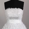 A-line Strapless Allover Lace Bodice Ruched Belt Tea Length Organza over Satin Wedding Dresses