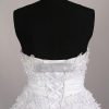 A-line Strapless Allover Lace Bodice Ruched Belt Tea Length Organza over Satin Wedding Dresses