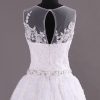 Ball Gown Sleeveless Illusion Scoop Neckline Jeweled Belt Keyhole Back Sweep Train Lace Tulle Wedding Dresses