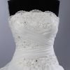 Ball Gown Scalloped Strapless Beaded Appliques Asymmetrical Ruched Chapel Train Bustled Organza Wedding Dresses
