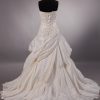 Ball Gown Strapless Beaded Appliques Asymmetrical Ruched Pick-up Chapel Train Satin Wedding Dresses