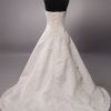 Elegant A-line Strapless Beaded Embroidered Asymmetrical Ruched Chapel Train Satin Wedding Dresses
