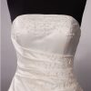 Elegant A-line Strapless Beaded Embroidered Asymmetrical Ruched Chapel Train Satin Wedding Dresses