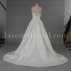 A-line Satin Wedding Dress Strapless Beaded Embroidery Bodice Ruched with Chapel Train