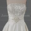 A-line Satin Wedding Dress Strapless Beaded Embroidery Bodice Ruched with Chapel Train