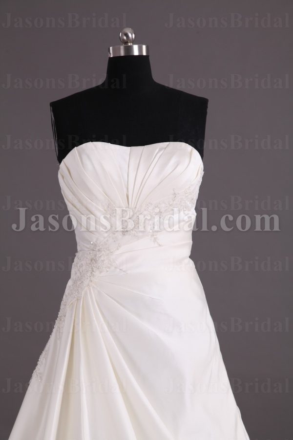 Princess A-line Satin Wedding Dress Sweetheart Beaded Embellished Asymmetrical Ruched with Chapel Train