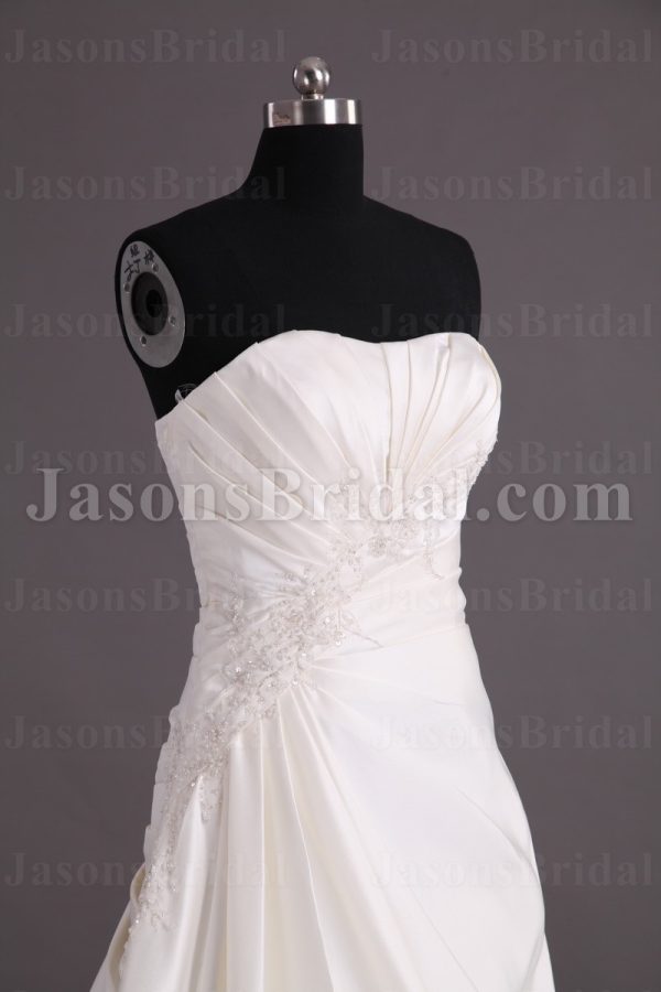 Princess A-line Satin Wedding Dress Sweetheart Beaded Embellished Asymmetrical Ruched with Chapel Train
