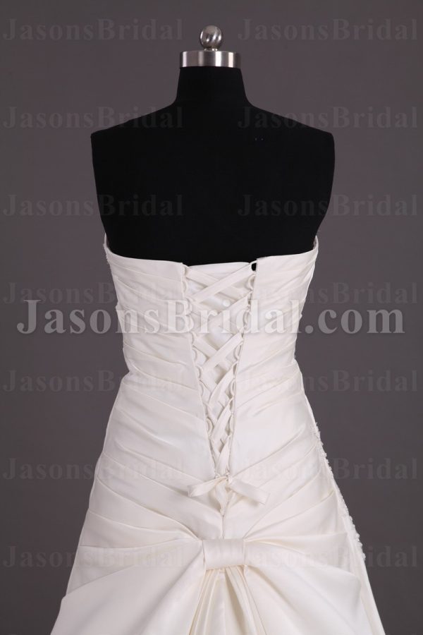 Princess A-line Satin Wedding Dress Sweetheart Beaded Embellished Asymmetrical Ruched with Chapel Train