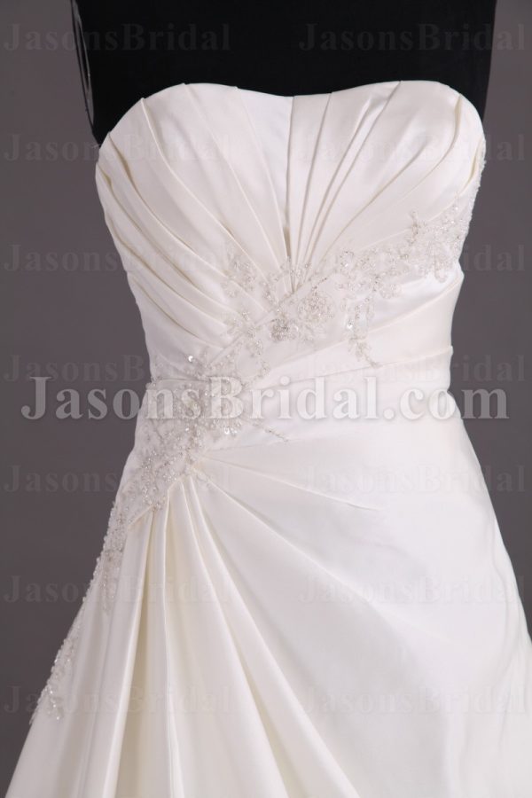 Princess A-line Satin Wedding Dress Sweetheart Beaded Embellished Asymmetrical Ruched with Chapel Train