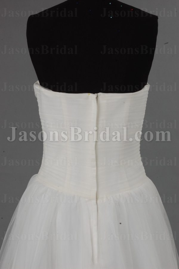 A-line Tulle Wedding Dress Feathers Embellished Sweetheart Ruched Bodice with Chapel Train