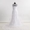 Fit-and-Flare Lace Wedding Dress Queen Anne Neckline Sleeveless Beaded Embellished with Chapel Train
