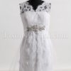 Fit-and-Flare Lace Wedding Dress Queen Anne Neckline Sleeveless Beaded Embellished with Chapel Train