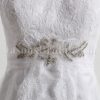 Fit-and-Flare Lace Wedding Dress Queen Anne Neckline Sleeveless Beaded Embellished with Chapel Train