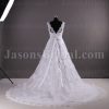 A-line Lace Wedding Dress Sleeveless V-neck V-back Beaded Embellished Band Tulle with Chapel Train