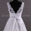 A-line Lace Wedding Dress Sleeveless V-neck V-back Beaded Embellished Band Tulle with Chapel Train