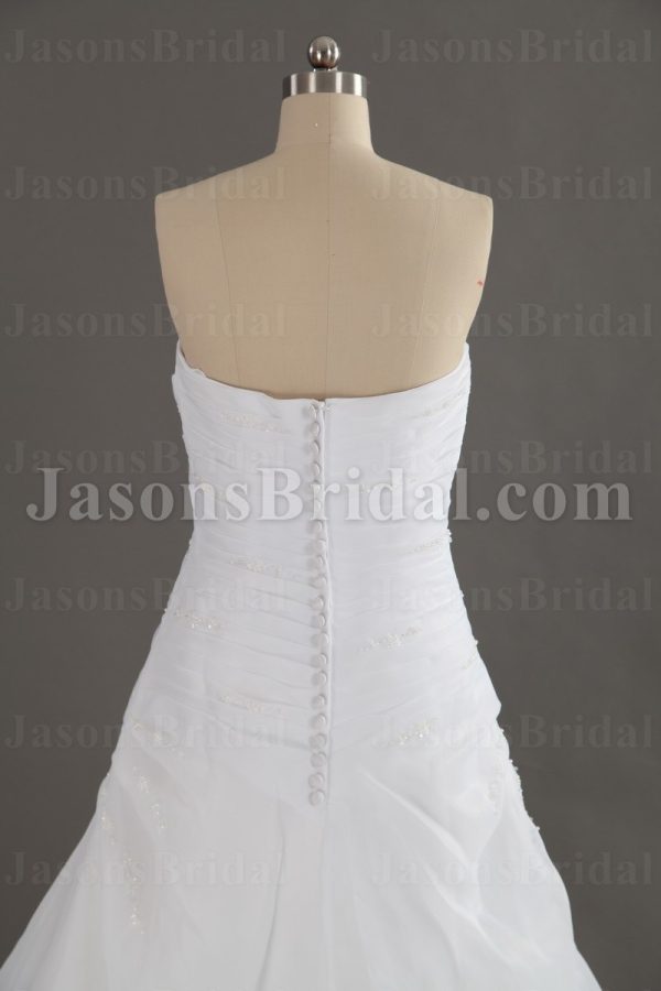 Fit-and-Flare Organza Wedding Dress Strapless Sweetheart Beaded Asymmetrical Ruched with Court Train