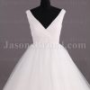 Ballgown Tulle Wedding Dress Sleeveless V-neck Beaded Embellished with Chapel Train