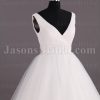 Ballgown Tulle Wedding Dress Sleeveless V-neck Beaded Embellished with Chapel Train