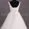 Ballgown Tulle Wedding Dress Sleeveless V-neck Beaded Embellished with Chapel Train
