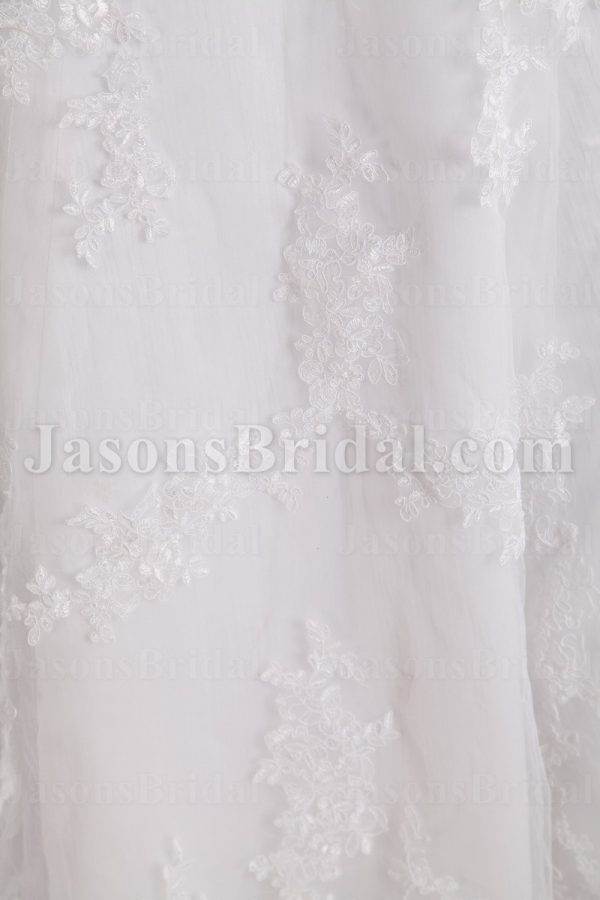 Fit-and-Flare Lace Wedding Dress Strapless Appliques Beaded Embellished Band with Court Train